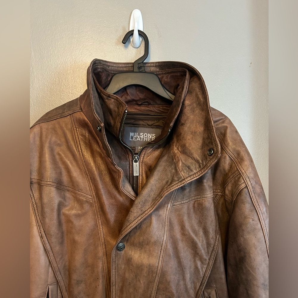 Wilson’s Leather Jacket - brown 100% leather bomber style w/removable interior - Picture 3 of 14